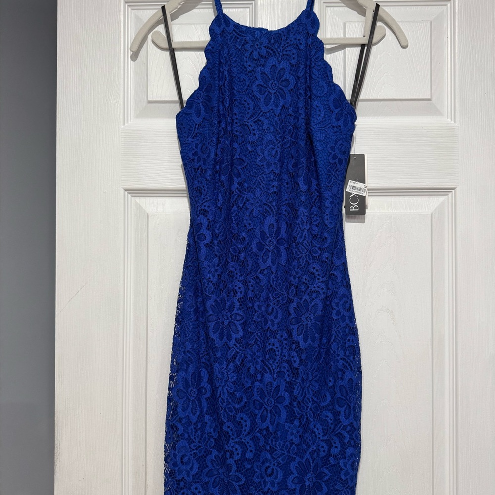 BCX Cobalt Lace Halter Midi Dress